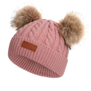 Bonnet Bébé Hiver en Maille avec Double Pompons