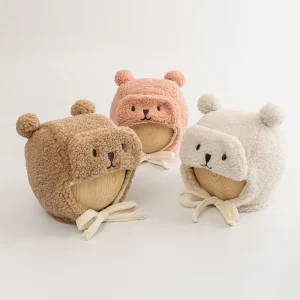 Bonnet Bébé Hiver Ourson avec Liens